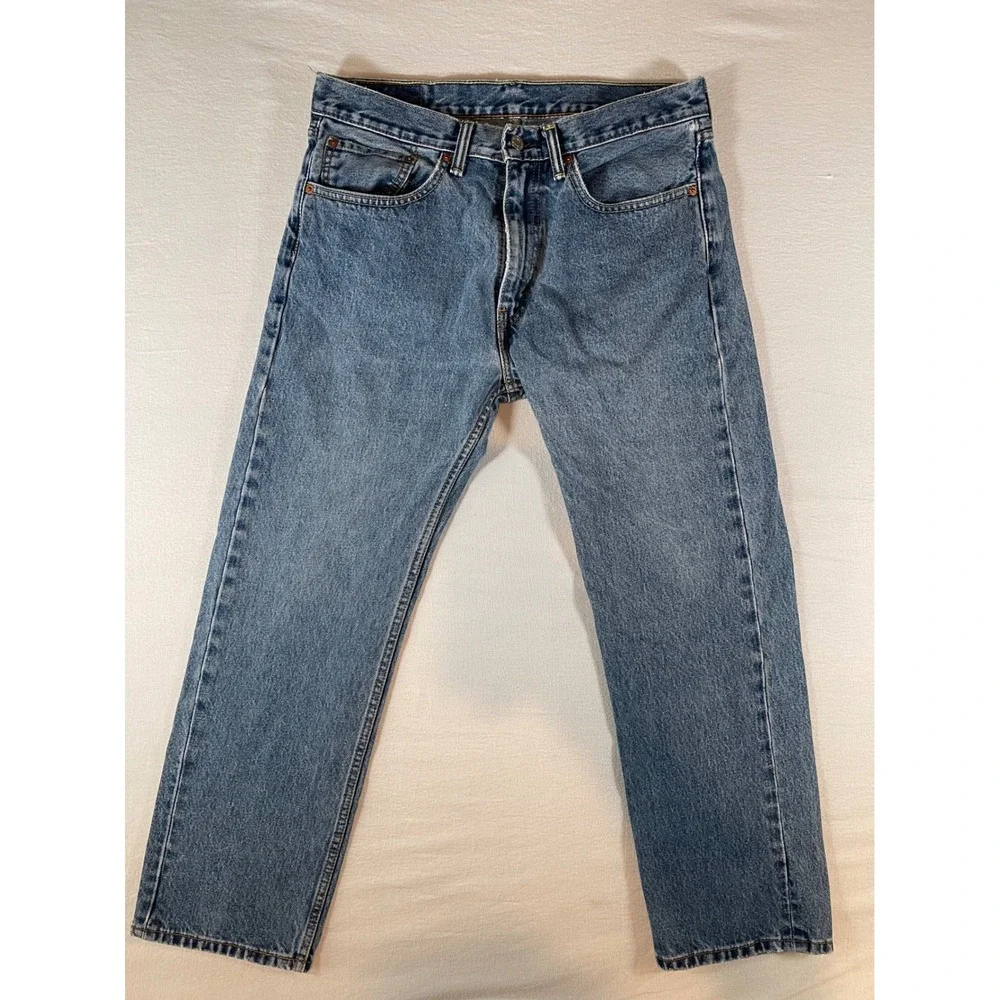 Levis 505 Regular Fit Straight Leg Blue Denim Jeans Mens 34x29